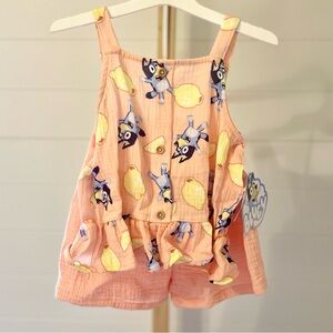 Toddler Girls'‎ 2pc Bluey Lemon Gauze Tank Top and Shorts Set - Orange 4T